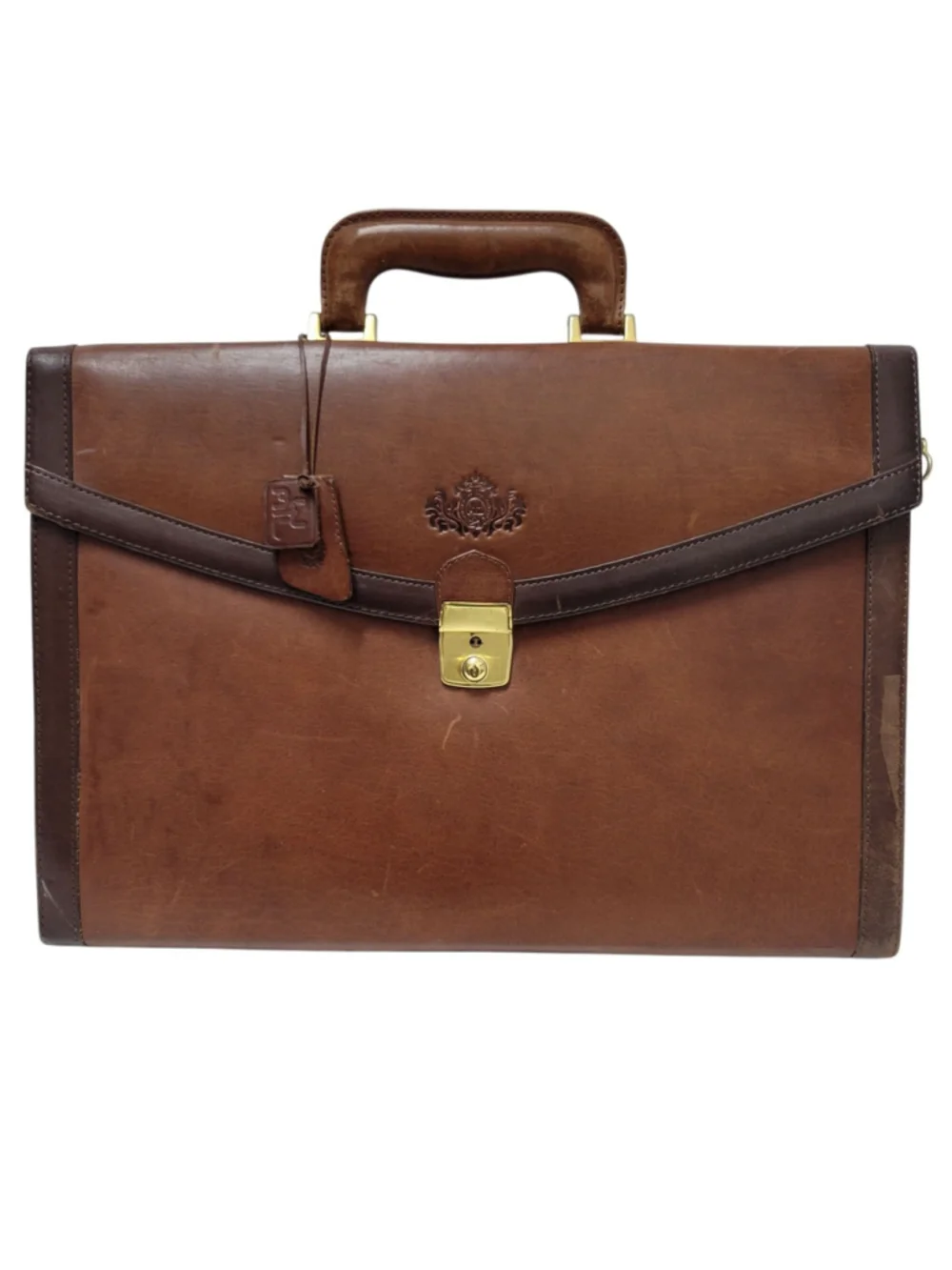 Ralph Lauren Vintage Handmade Expandable 3-Compartments Brown Leather Briefcase